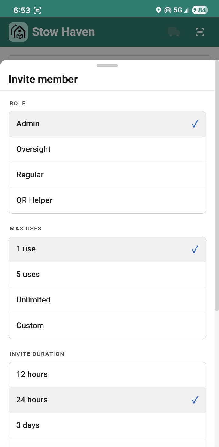 Family invites with PIN-protected, role-based permissions